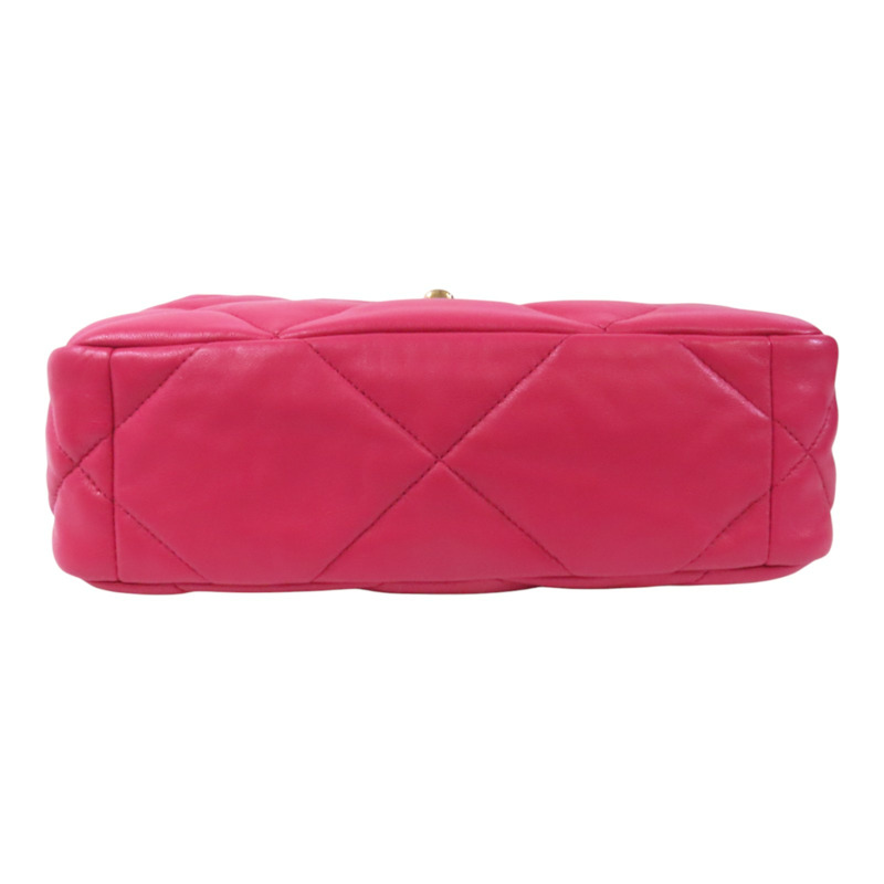 CHANEL 羊皮皮革C19金扣鏈帶手挽肩背兩用袋-3