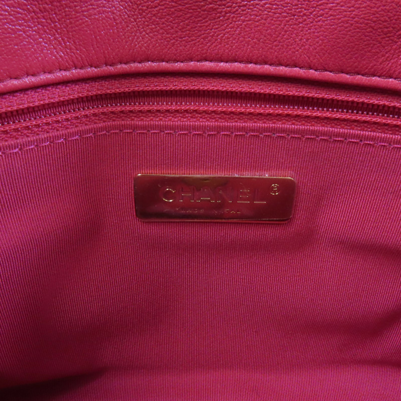 CHANEL 羊皮皮革C19金扣鏈帶手挽肩背兩用袋-5