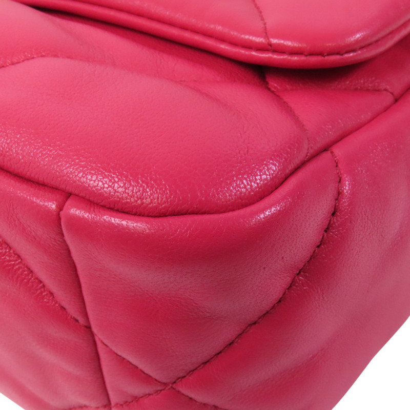 CHANEL 羊皮皮革C19金扣鏈帶手挽肩背兩用袋-11