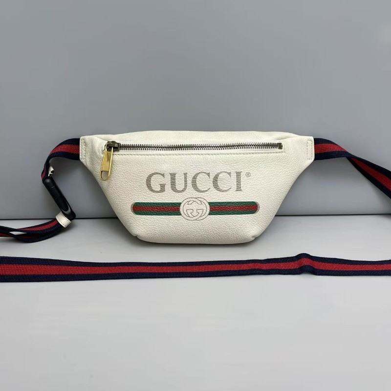Gucci古馳 Print小號白色牛皮長肩帶腰包胸包-0