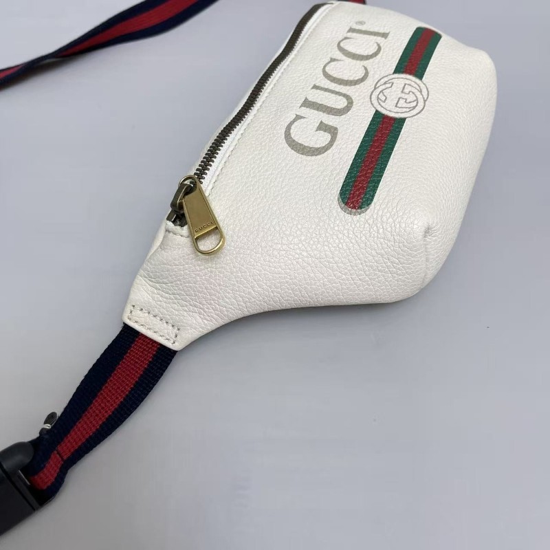 Gucci古馳 Print小號白色牛皮長肩帶腰包胸包-2