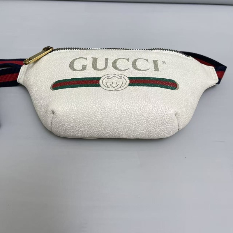 Gucci古馳 Print小號白色牛皮長肩帶腰包胸包-3