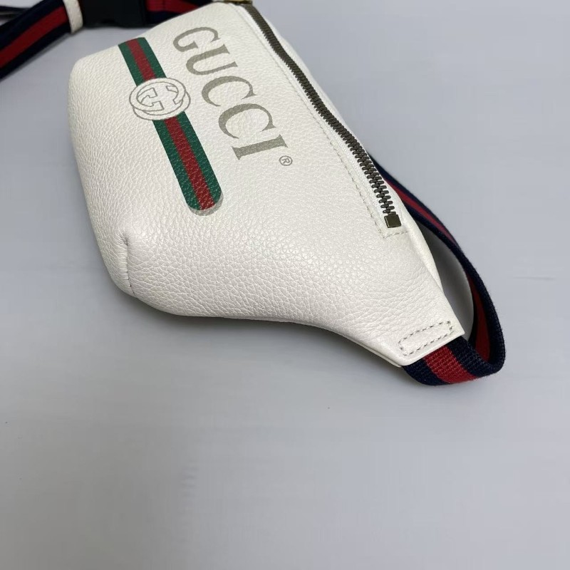 Gucci古馳 Print小號白色牛皮長肩帶腰包胸包-4