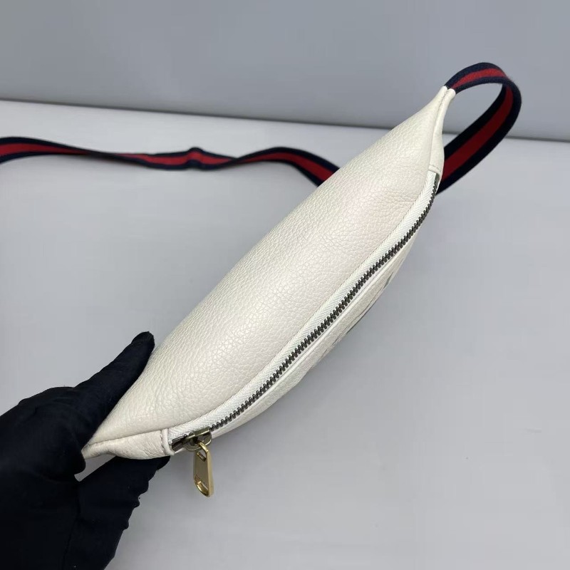 Gucci古馳 Print小號白色牛皮長肩帶腰包胸包-5