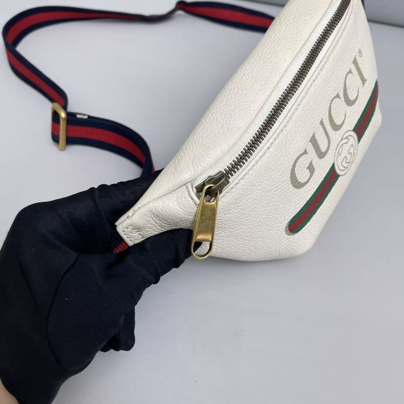 Gucci古馳 Print小號白色牛皮長肩帶腰包胸包-6