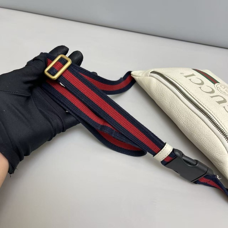 Gucci古馳 Print小號白色牛皮長肩帶腰包胸包-7