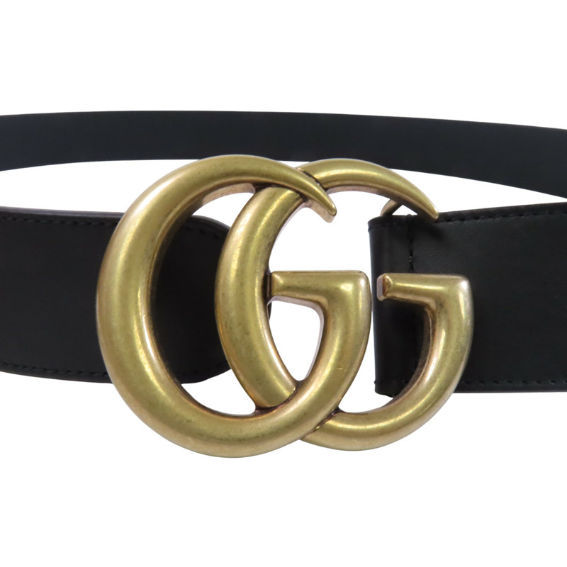 GUCCI 牛皮皮革GG Marmont Wide Belt金扣皮帶-5
