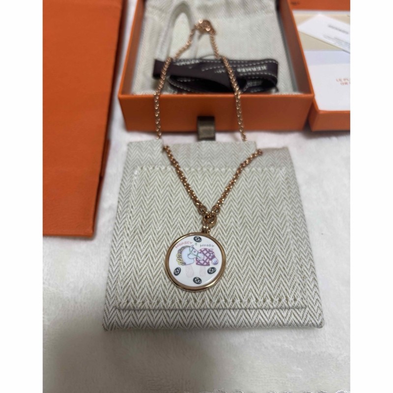 全新 愛馬仕 Medaille Funny Ice Cream 玫瑰金 項鍊-4