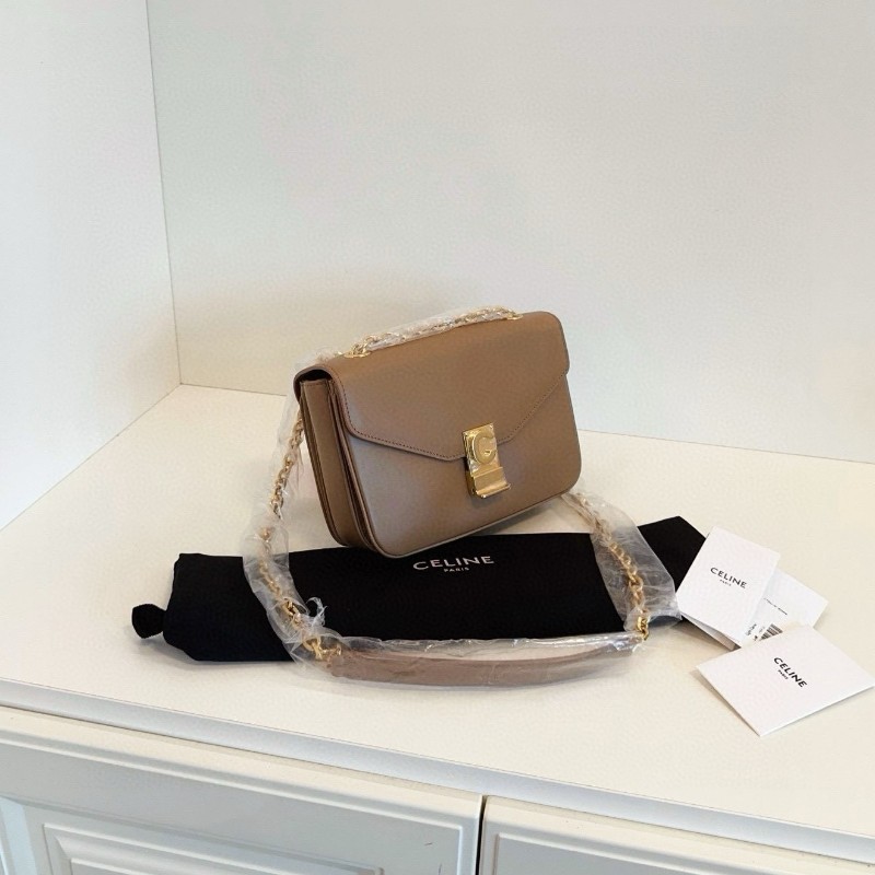 Celine C bag box皮 焦糖色金扣 豆腐包 肩背包斜背包-1
