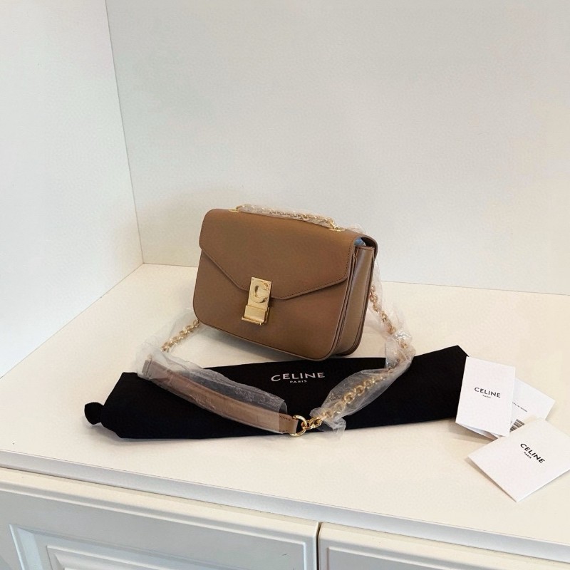 Celine C bag box皮 焦糖色金扣 豆腐包 肩背包斜背包-2