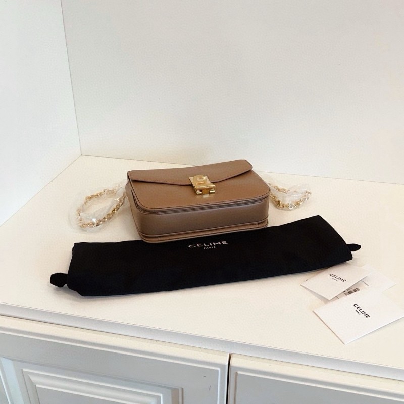 Celine C bag box皮 焦糖色金扣 豆腐包 肩背包斜背包-3