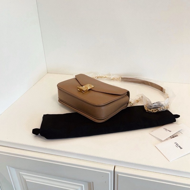 Celine C bag box皮 焦糖色金扣 豆腐包 肩背包斜背包-4