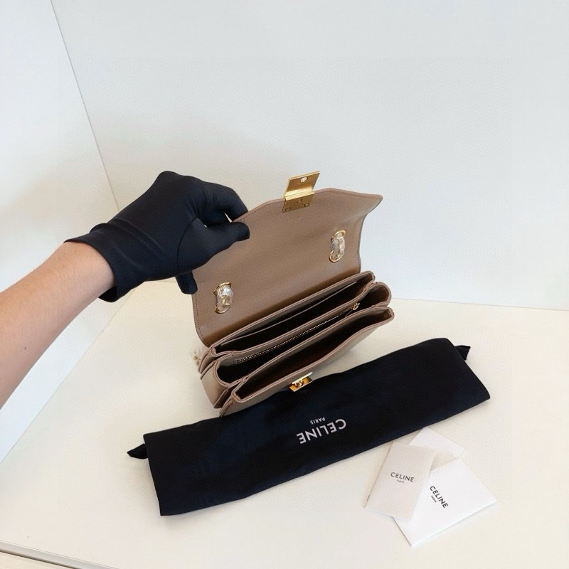 Celine C bag box皮 焦糖色金扣 豆腐包 肩背包斜背包-5