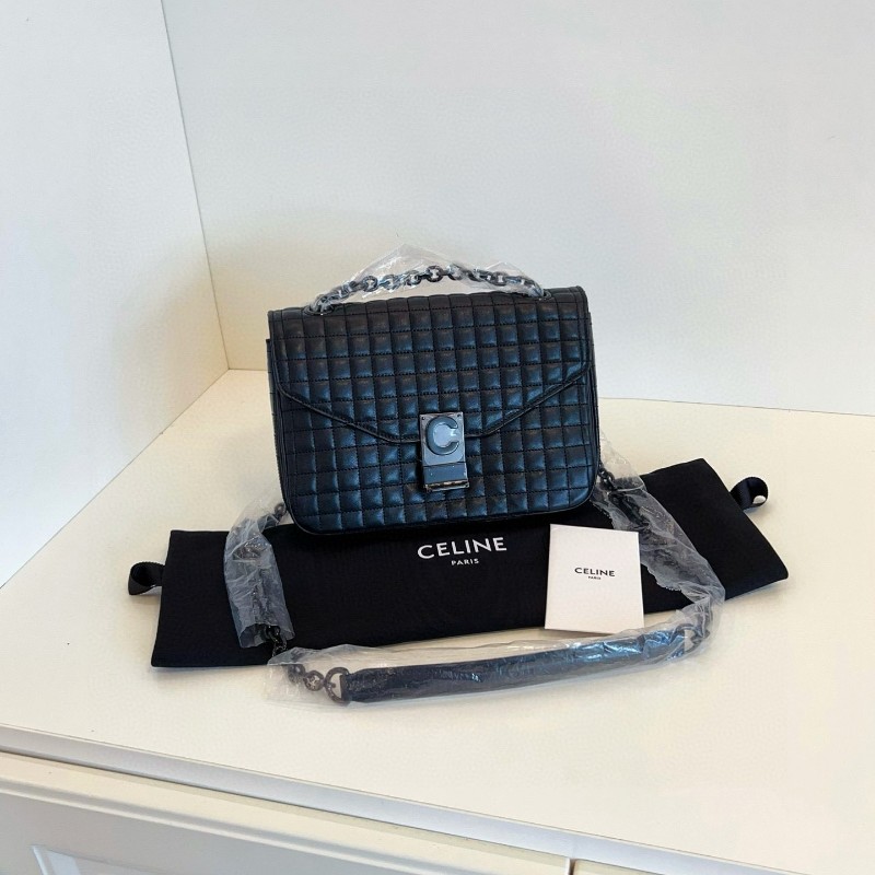 Celine C bag 冰格soblack黑色黑扣金屬 肩背包斜背包-0