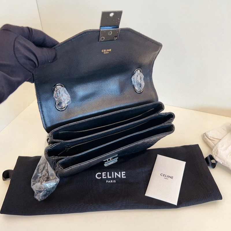 Celine C bag 冰格soblack黑色黑扣金屬 肩背包斜背包-4