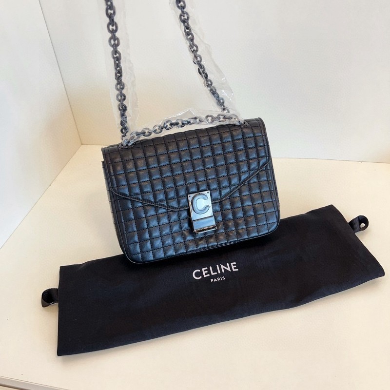 Celine C bag 冰格soblack黑色黑扣金屬 肩背包斜背包-5