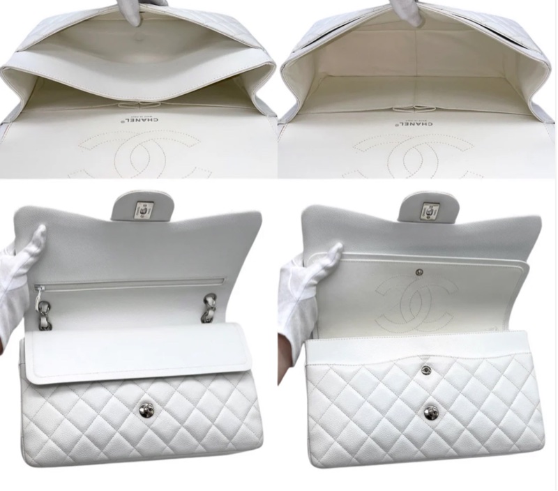 「JL精品代購」極新 Chanel白銀荔枝牛皮荔枝牛皮Jumbo cf 30 雙鏈條雙翻蓋包-11