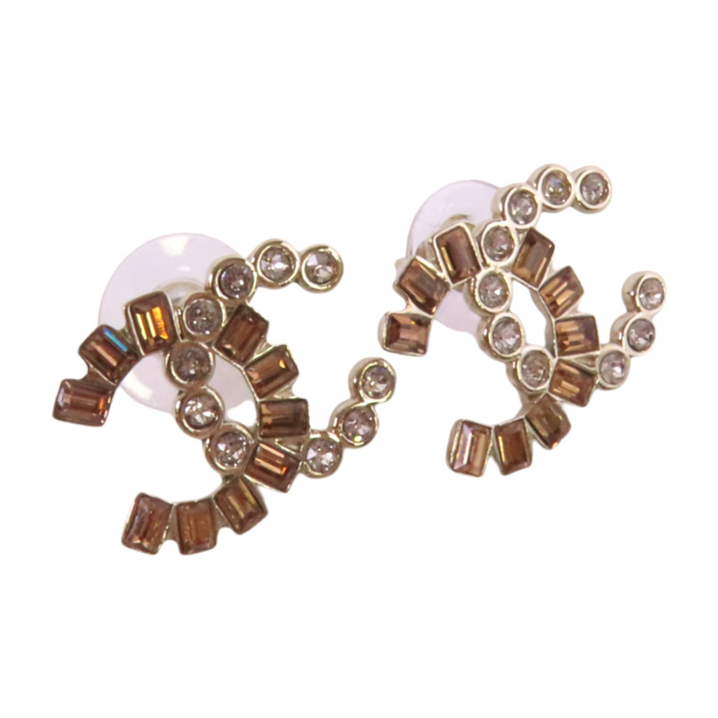 CHANEL 金屬/水鑽CC Earrings銀扣耳環-2