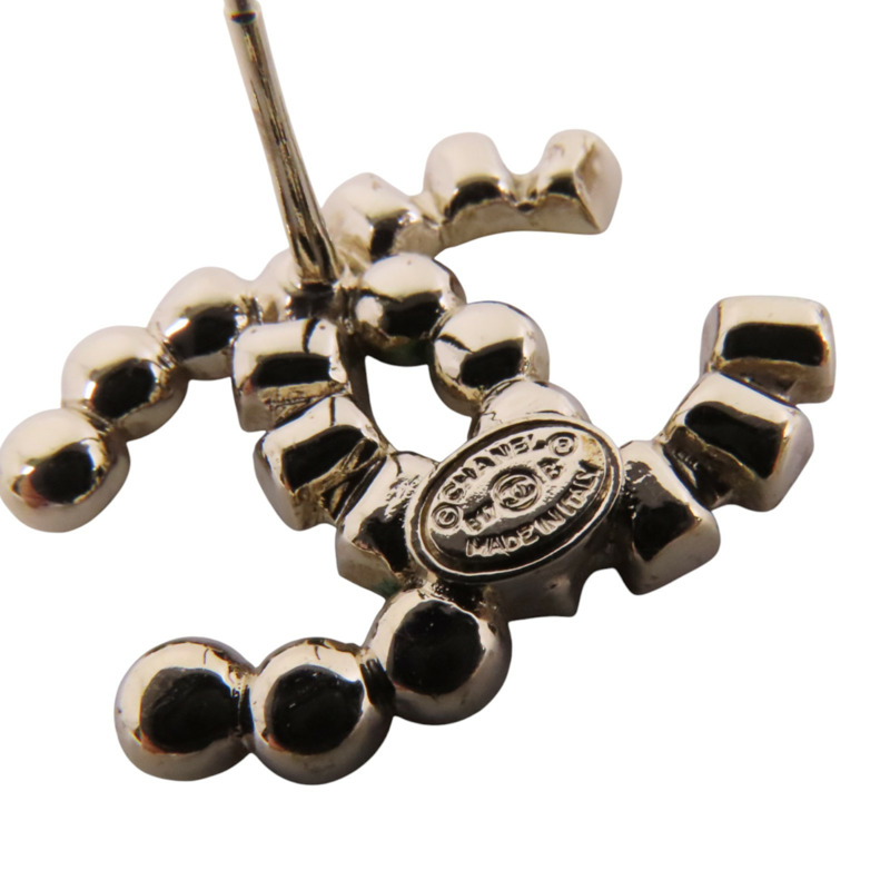 CHANEL 金屬/水鑽CC Earrings銀扣耳環-6