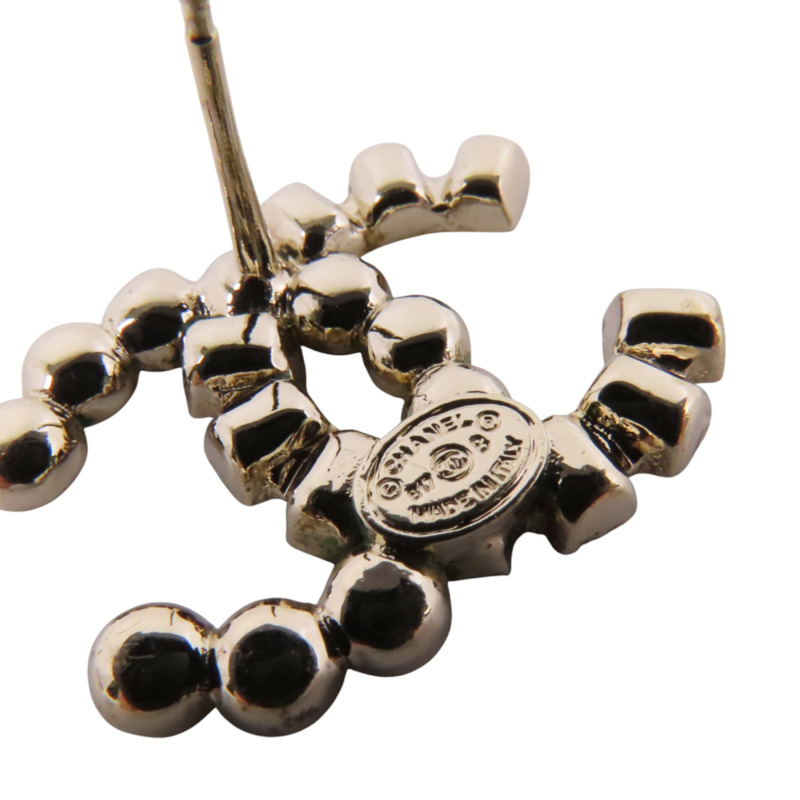 CHANEL 金屬/水鑽CC Earrings銀扣耳環-7