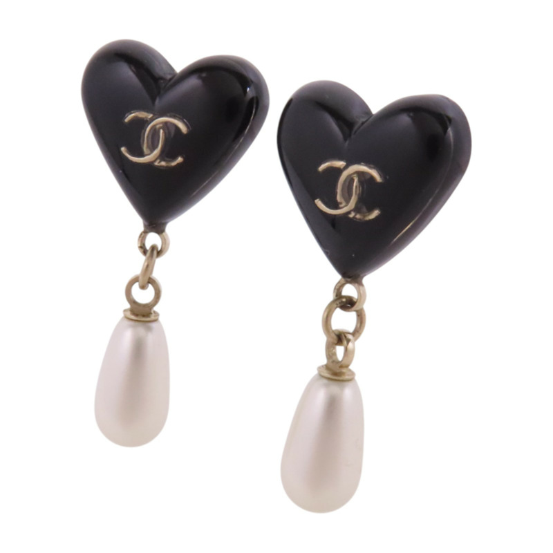 CHANEL 金屬/仿珍珠Earrings銀扣耳環-1
