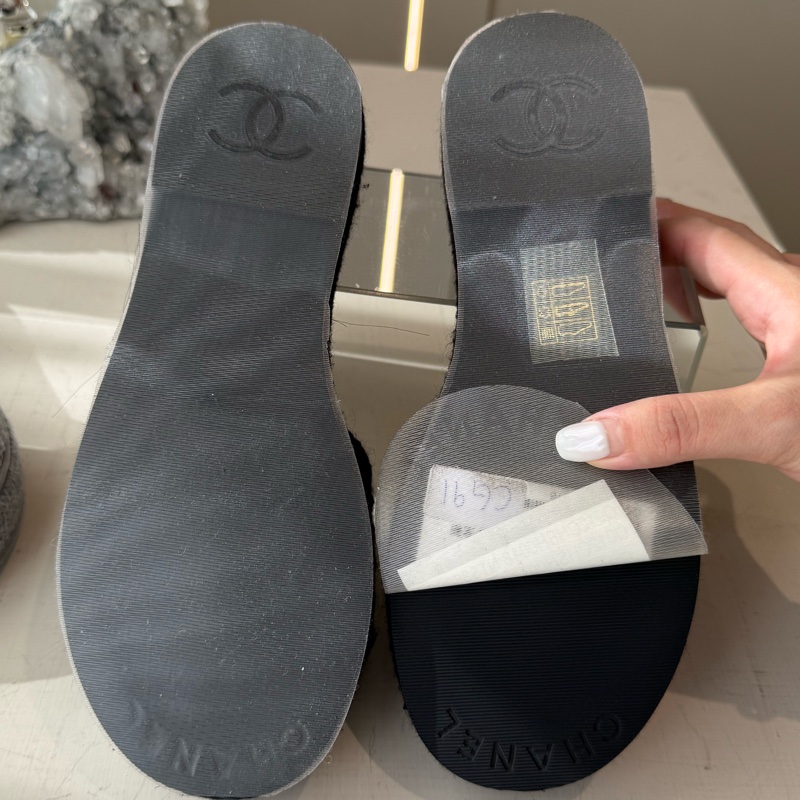 CHANEL 黑色厚底皮穿鏈拖鞋 38號 貼底全新品-6