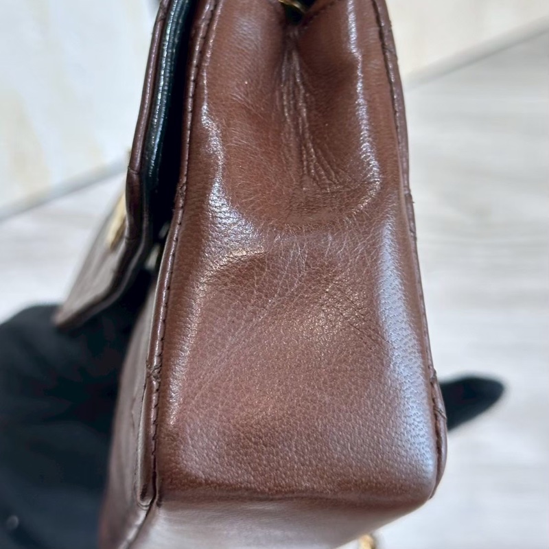 CHANEL vintage 咖啡色金牌中古小鏈條包-2
