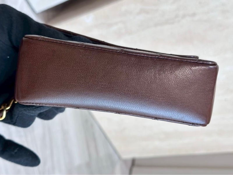 CHANEL vintage 咖啡色金牌中古小鏈條包-4