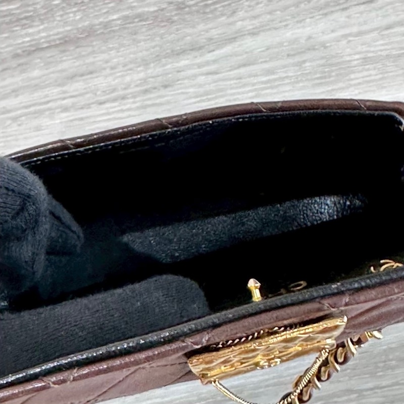 CHANEL vintage 咖啡色金牌中古小鏈條包-7