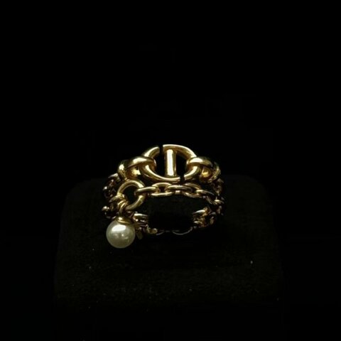 DIOR CD NAVY雙層珍珠星星戒指 98新
