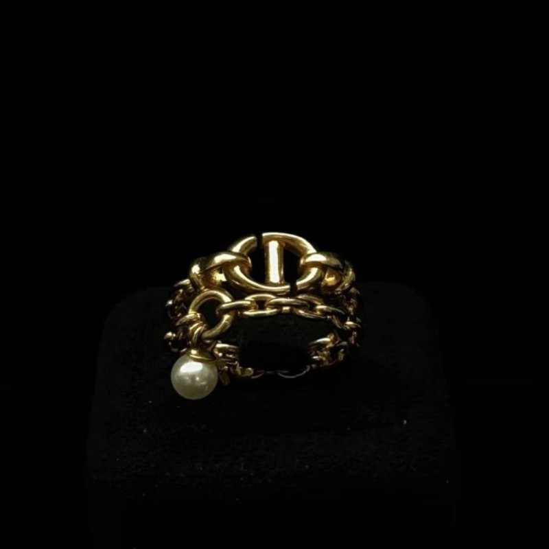 DIOR CD NAVY雙層珍珠星星戒指 98新-0