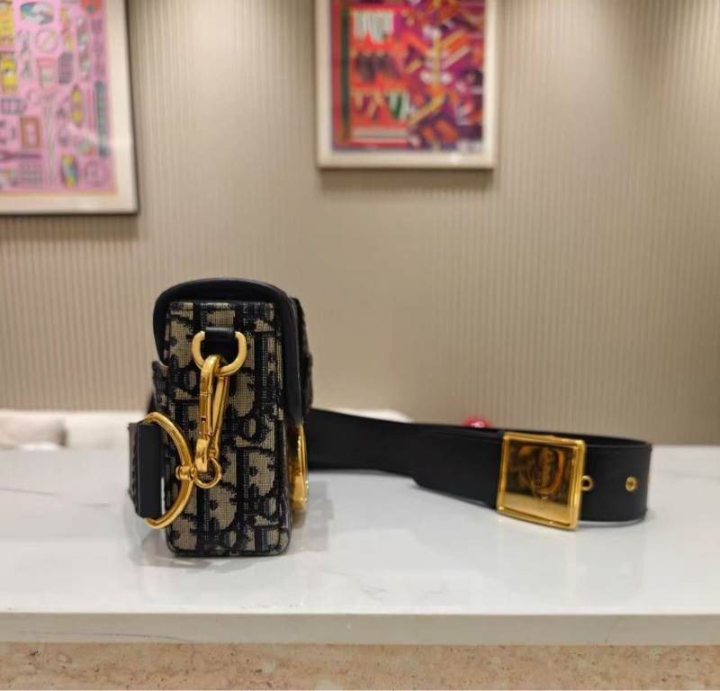 DIOR 藍色老花金扣mini蒙田盒子包 18*12*5.5 99新配件塵袋-2