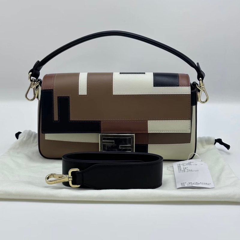 FENDI 雙F拼色法棍牛皮手提肩背斜背包27*15*6 全新閒置配件塵袋吊牌-0