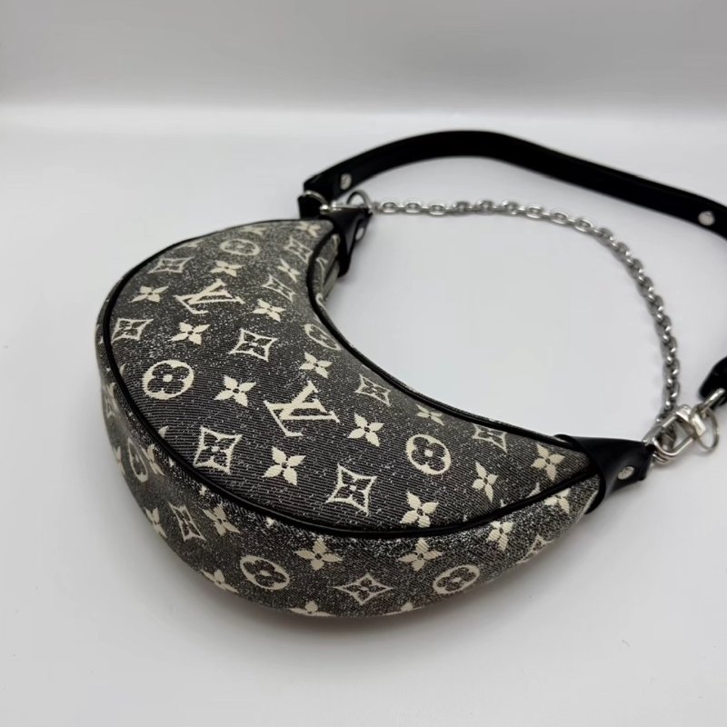LV 丹寧肩寬背鏈條腋下月亮包 芯片款 23*18*6 98新配件塵袋-2