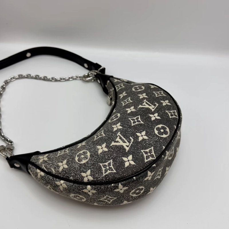 LV 丹寧肩寬背鏈條腋下月亮包 芯片款 23*18*6 98新配件塵袋-4