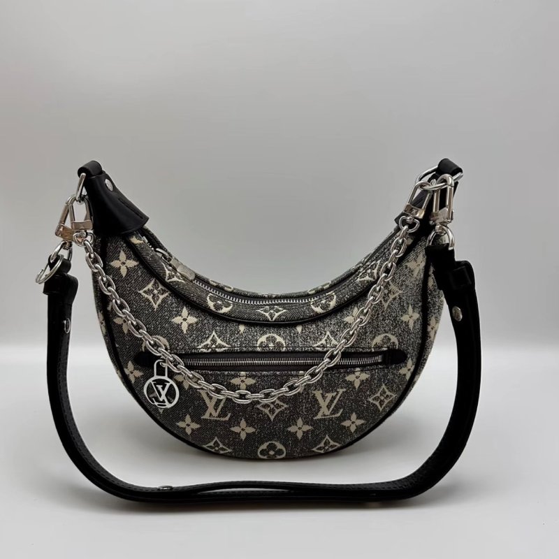 LV 丹寧肩寬背鏈條腋下月亮包 芯片款 23*18*6 98新配件塵袋-5
