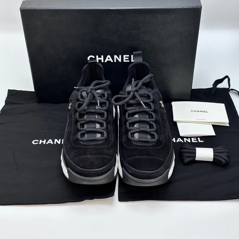 CHANEL 黑白金標雙C logo氣墊 38.5號 99新配件盒子塵袋替換鞋帶-3