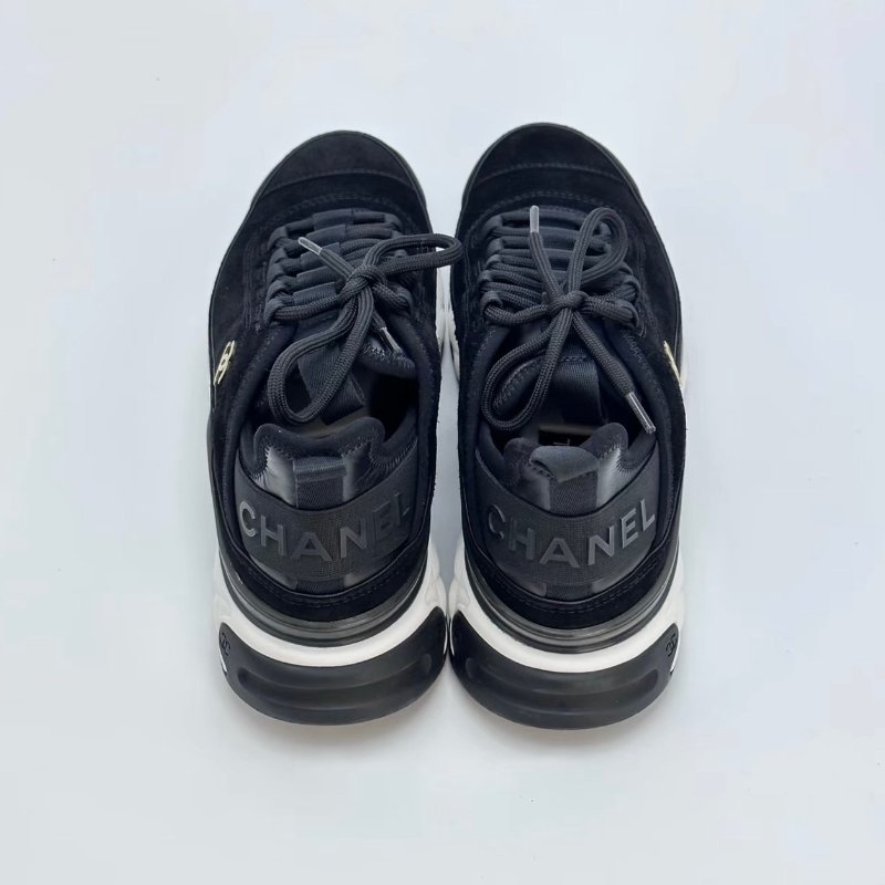 CHANEL 黑白金標雙C logo氣墊 38.5號 99新配件盒子塵袋替換鞋帶-2