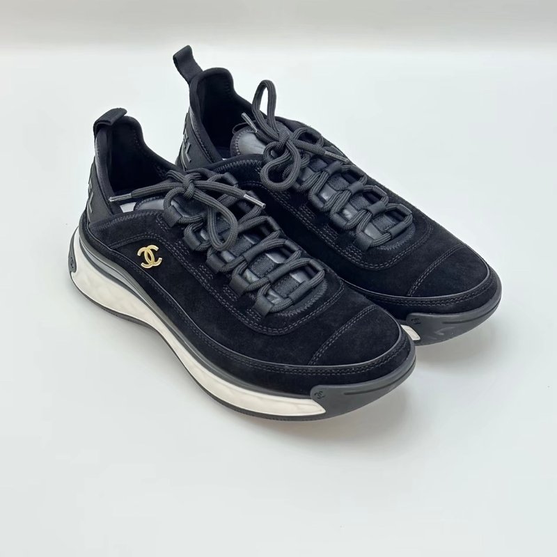 CHANEL 黑白金標雙C logo氣墊 38.5號 99新配件盒子塵袋替換鞋帶-4