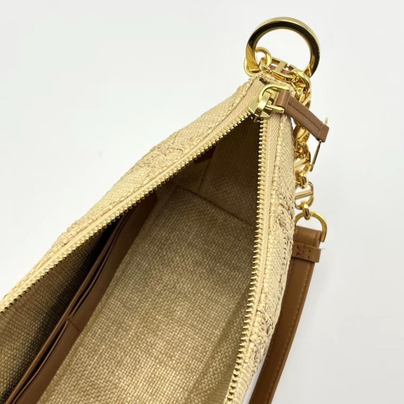 DIOR 自然拼棕色金扣草編飯盒肩背包8.5*14.5*10 全新閒置配件塵袋購證-1