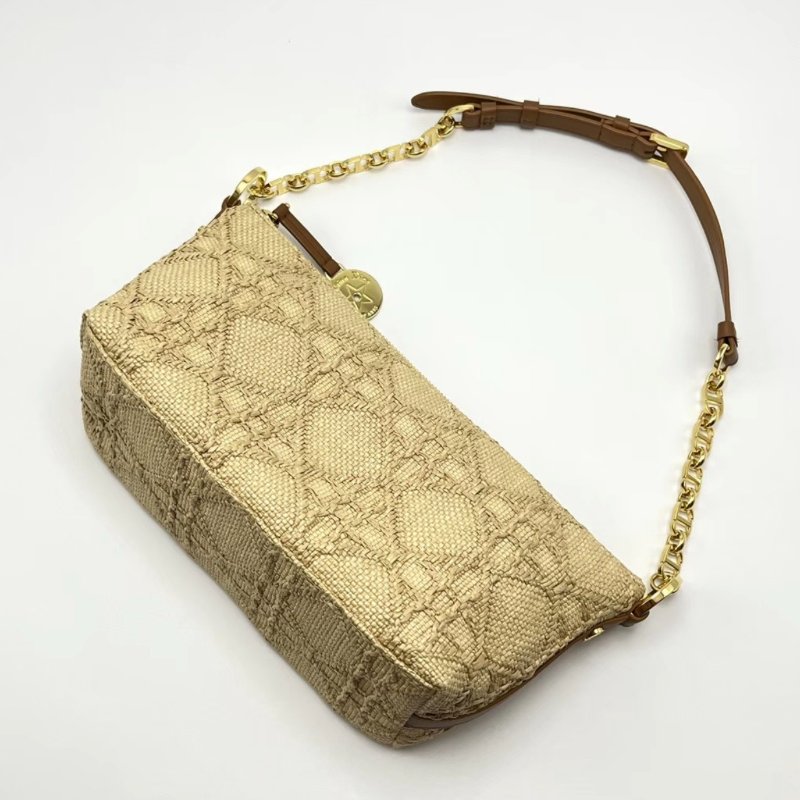 DIOR 自然拼棕色金扣草編飯盒肩背包8.5*14.5*10 全新閒置配件塵袋購證-2