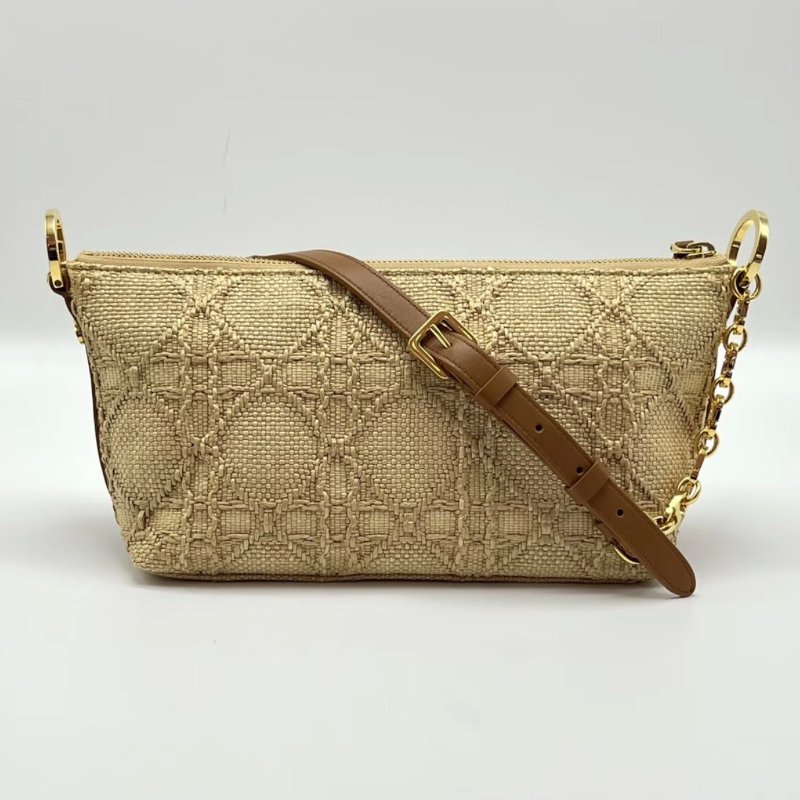 DIOR 自然拼棕色金扣草編飯盒肩背包8.5*14.5*10 全新閒置配件塵袋購證-5