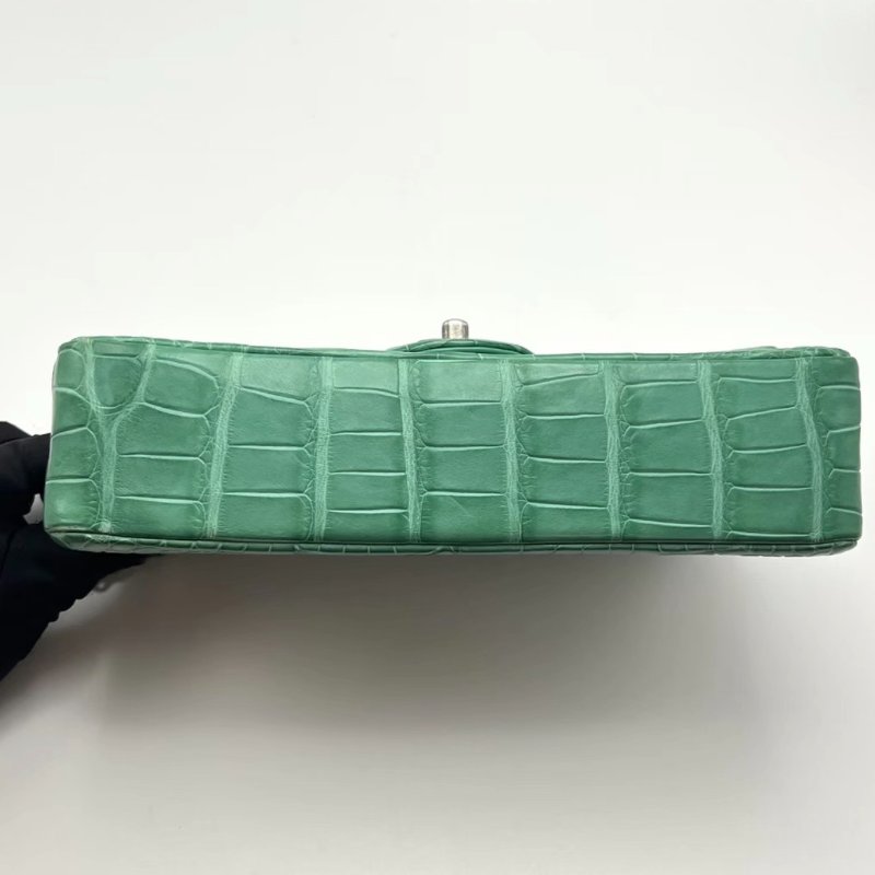CHANEL 鱷魚皮綠色銀扣CF中號肩背斜背包 25*15*7 98新配件盒子塵袋-3