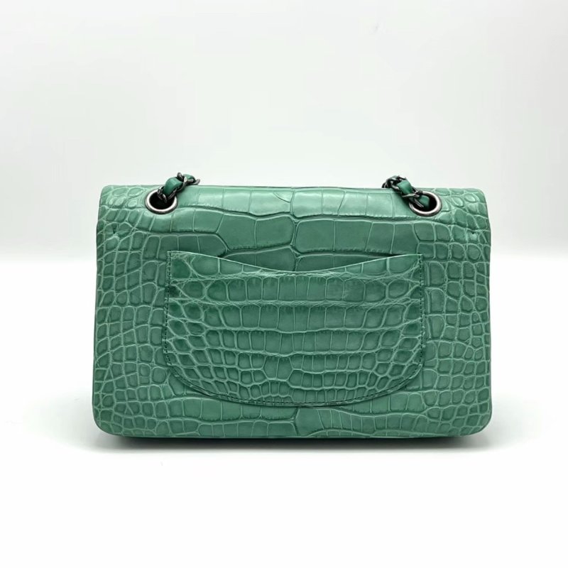 CHANEL 鱷魚皮綠色銀扣CF中號肩背斜背包 25*15*7 98新配件盒子塵袋-5
