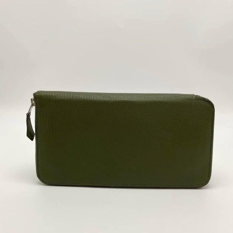 HERMES 橄欖綠銀扣長款錢包卡包11*20 98新-0