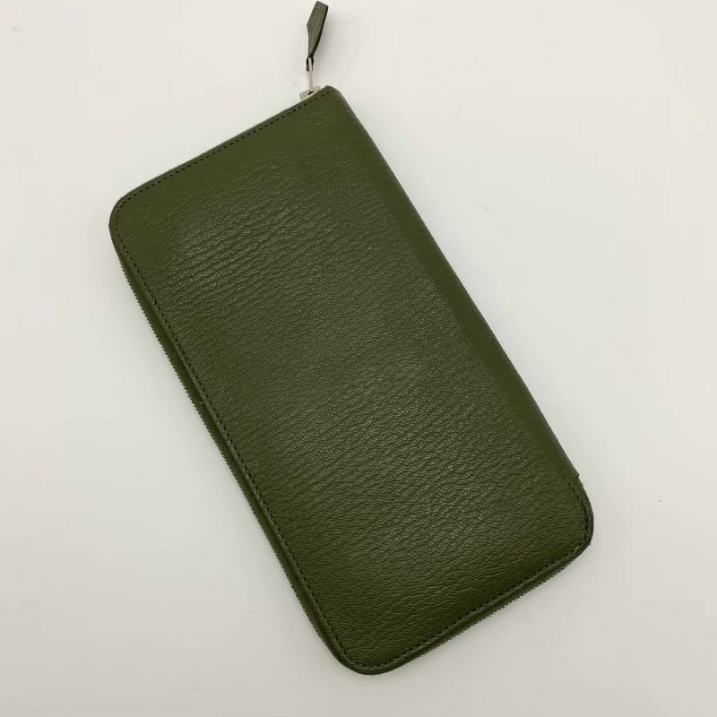 HERMES 橄欖綠銀扣長款錢包卡包11*20 98新-2