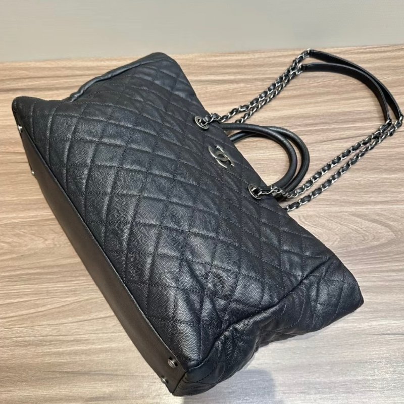 CHANEL 黑銀魚子醬2way子母肩背托特包37*25*15 98新配件塵袋-4