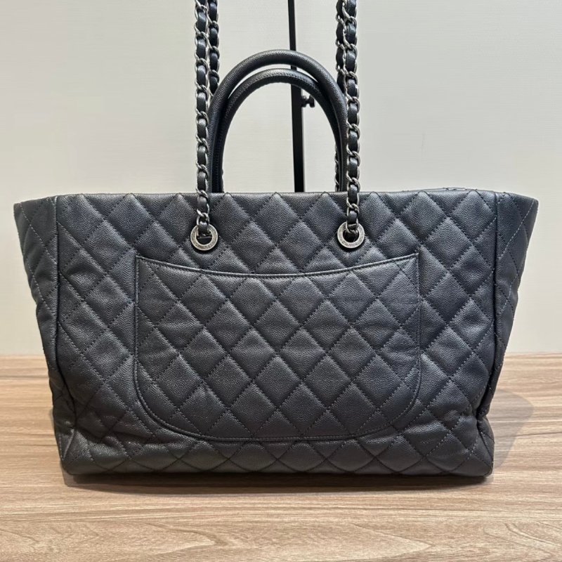 CHANEL 黑銀魚子醬2way子母肩背托特包37*25*15 98新配件塵袋-5