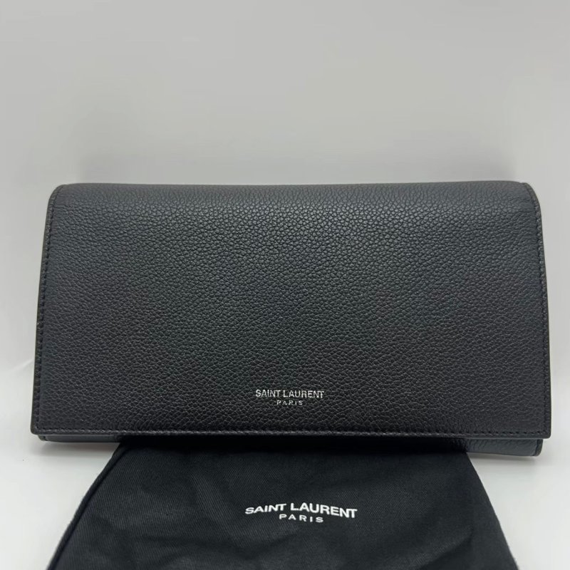 YSL 黑銀長款翻蓋手拿錢包 19*10*3 98新配件塵袋-0
