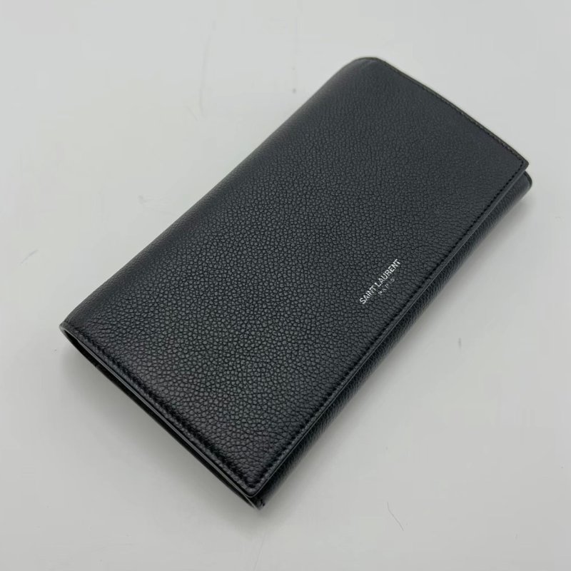 YSL 黑銀長款翻蓋手拿錢包 19*10*3 98新配件塵袋-2